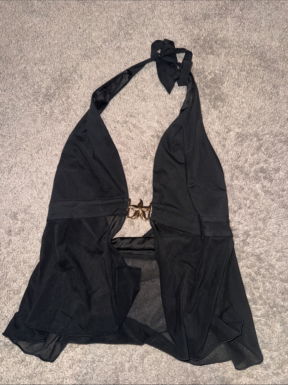 Black Halter Swim Top with Gold Accent